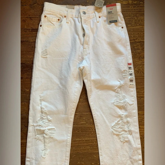 NWT Levi’s 501 Original Fit Straight Leg Jeans Distressed White Denim - Picture 8 of 14